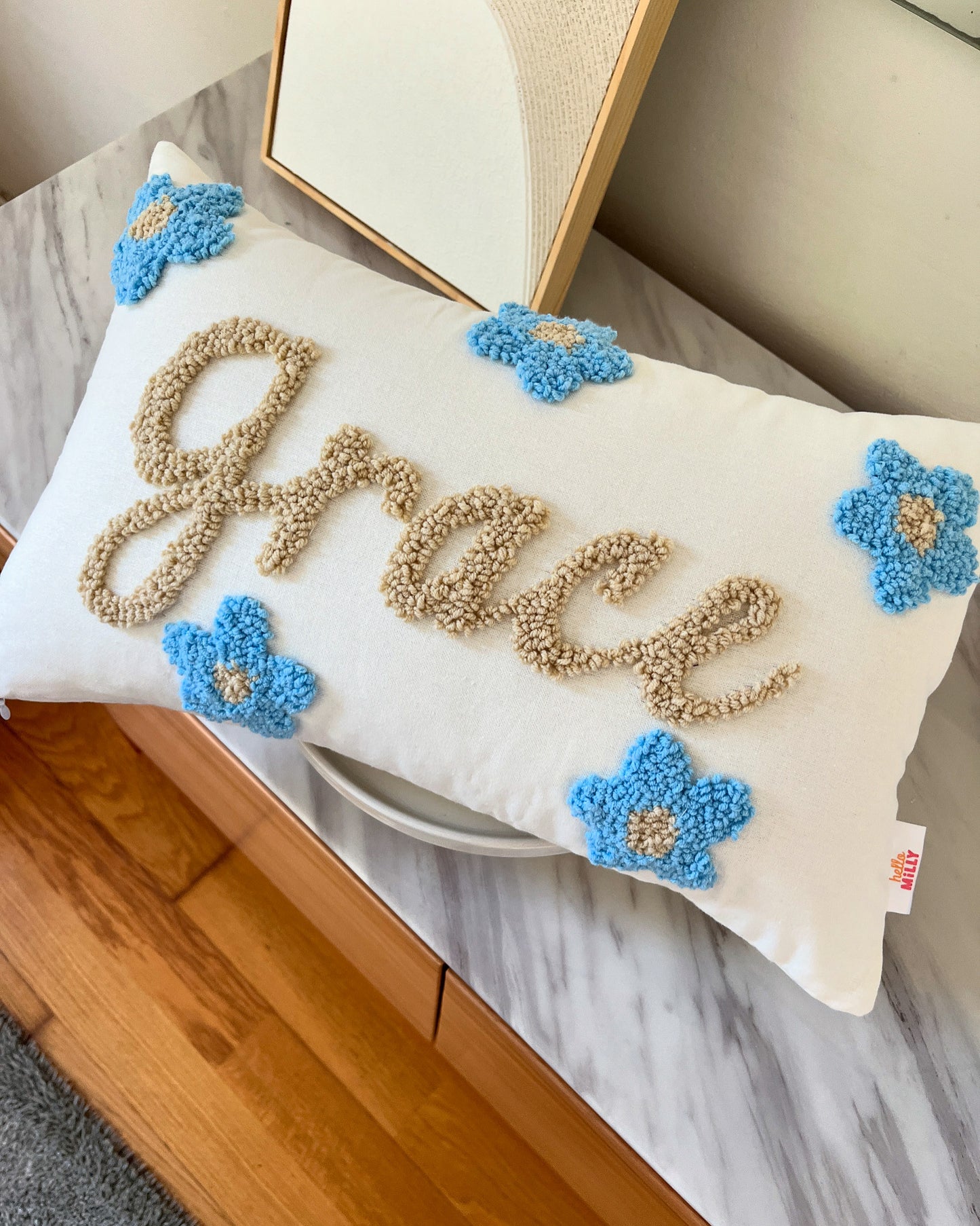 Daisy Personalised Punch Needle Cushion