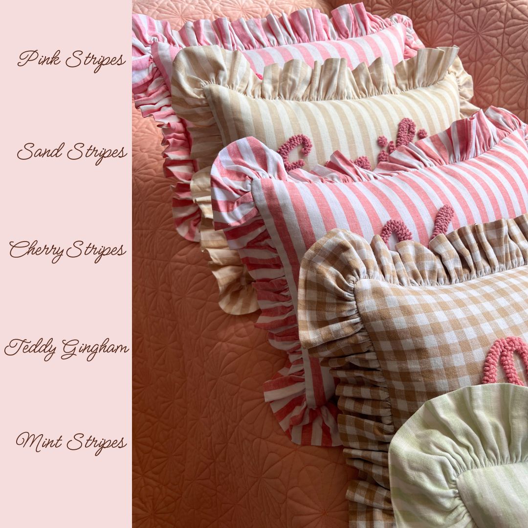 Heart-shaped Initial Cushion | Personalised Ruffled Pillow