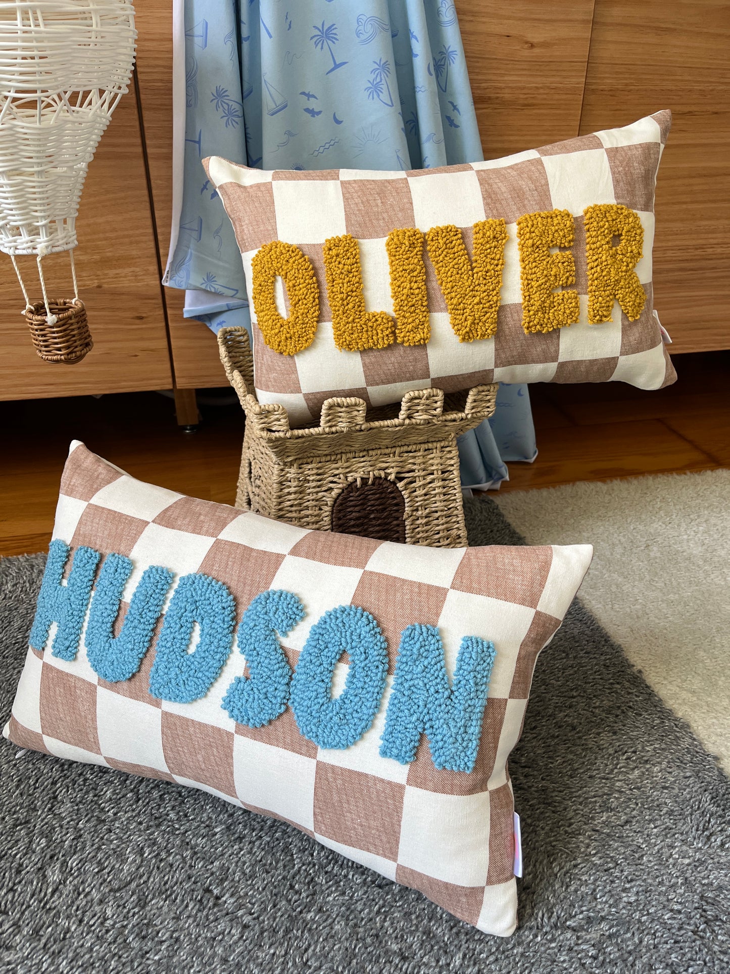 Checkered Personalised Punch Needle Decorative Cushion