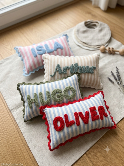 Wavy Cushion- Sand Stripes With White Trim