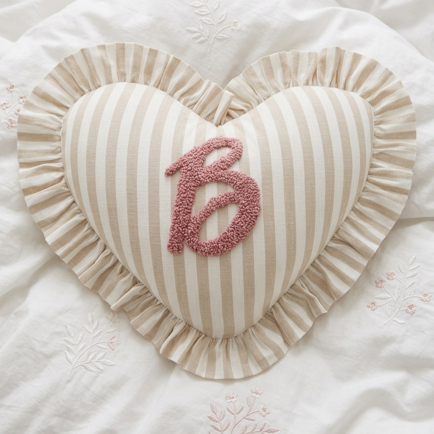 Heart-shaped Initial Cushion | Personalised Ruffled Pillow