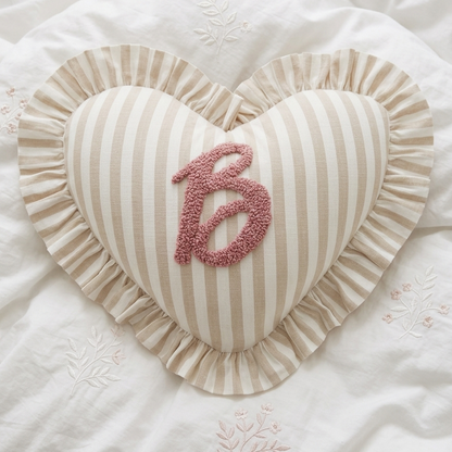 Heart-shaped Initial Cushion | Personalised Ruffled Pillow