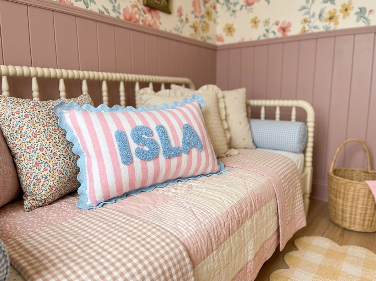 Wavy Cushion- Pink Stripes With Trim