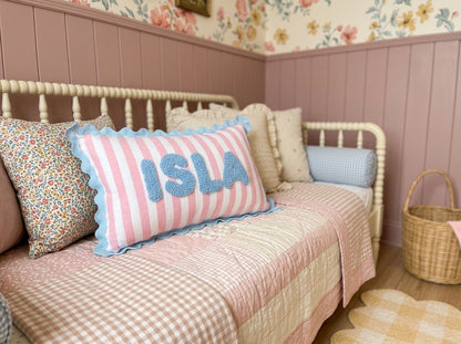 Wavy Cushion- Pink Stripes With Trim