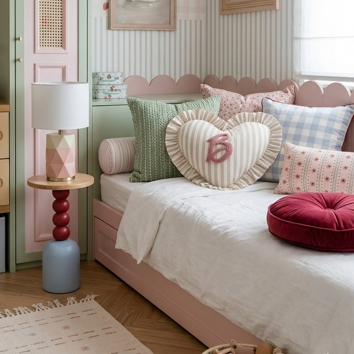 Heart-shaped Initial Cushion | Personalised Ruffled Pillow
