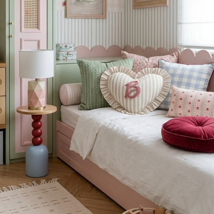 Heart-shaped Initial Cushion | Personalised Ruffled Pillow