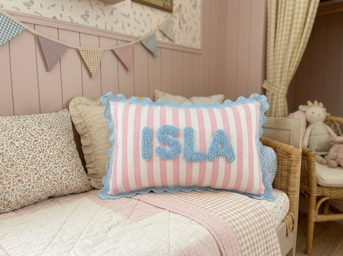 Wavy Cushion- Pink Stripes With Trim