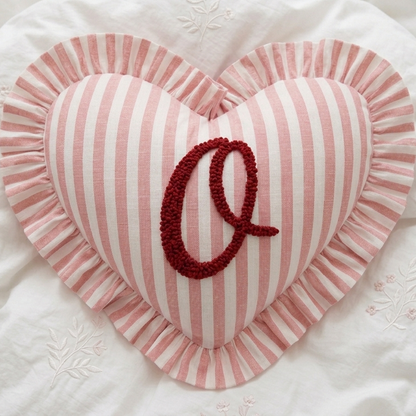 Heart-shaped Initial Cushion | Personalised Ruffled Pillow