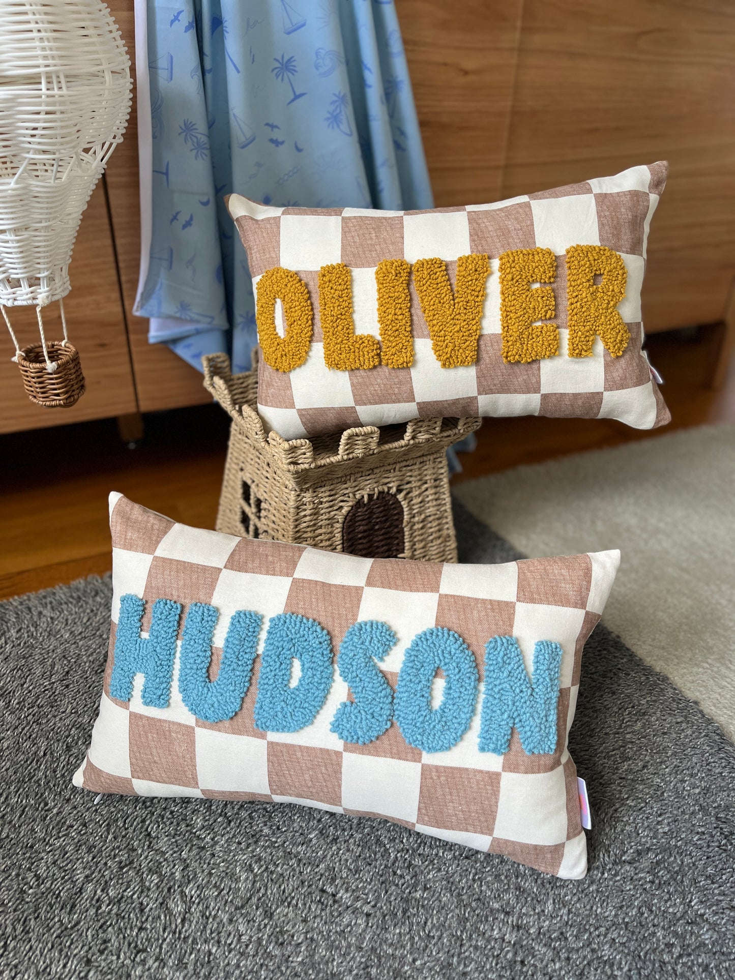 Checkered Personalised Punch Needle Decorative Cushion