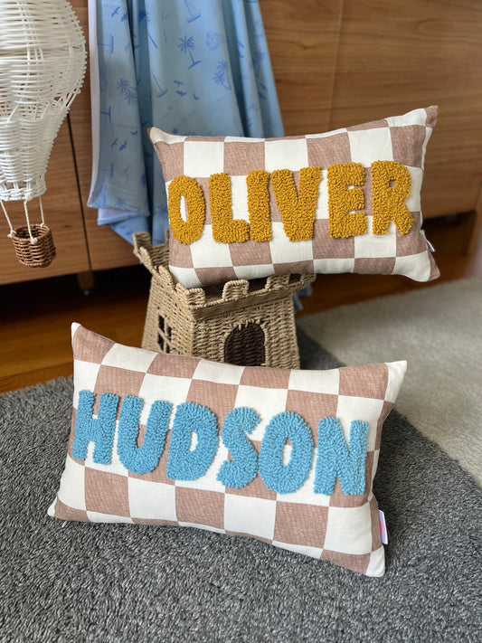 Checkered Personalised Punch Needle Decorative Cushion