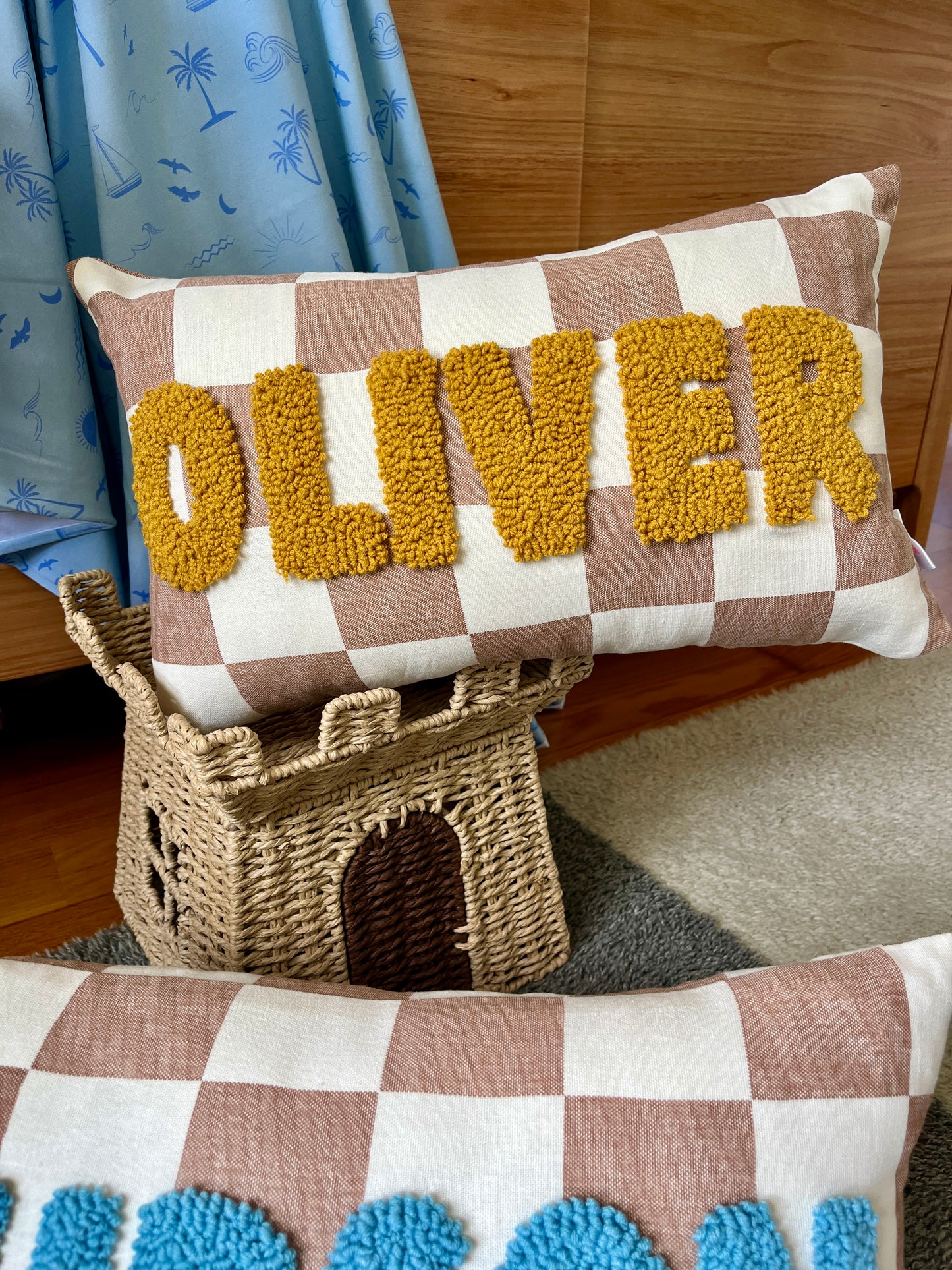 Checkered Personalised Punch Needle Decorative Cushion