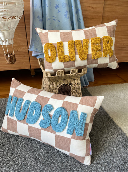 Checkered Personalised Punch Needle Decorative Cushion