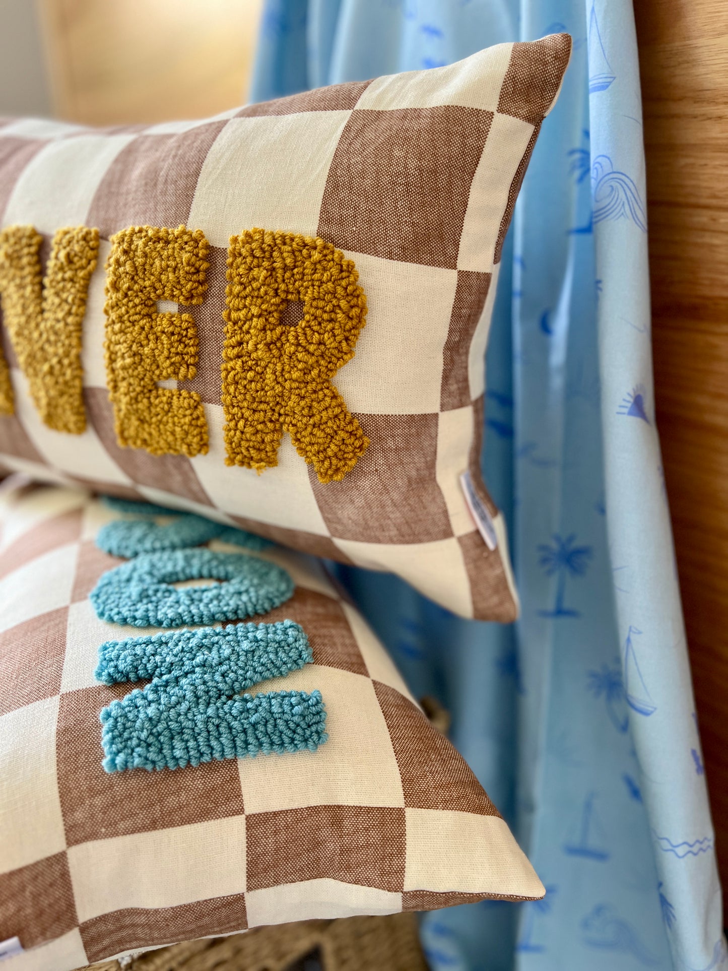 Checkered Personalised Punch Needle Decorative Cushion