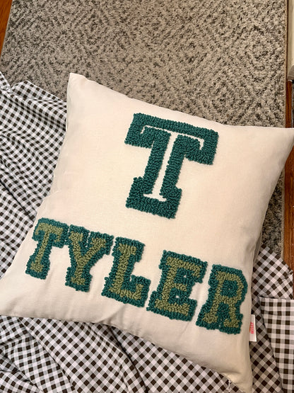 Varsity Style: Personalised Punch Needle Decorative Cushion