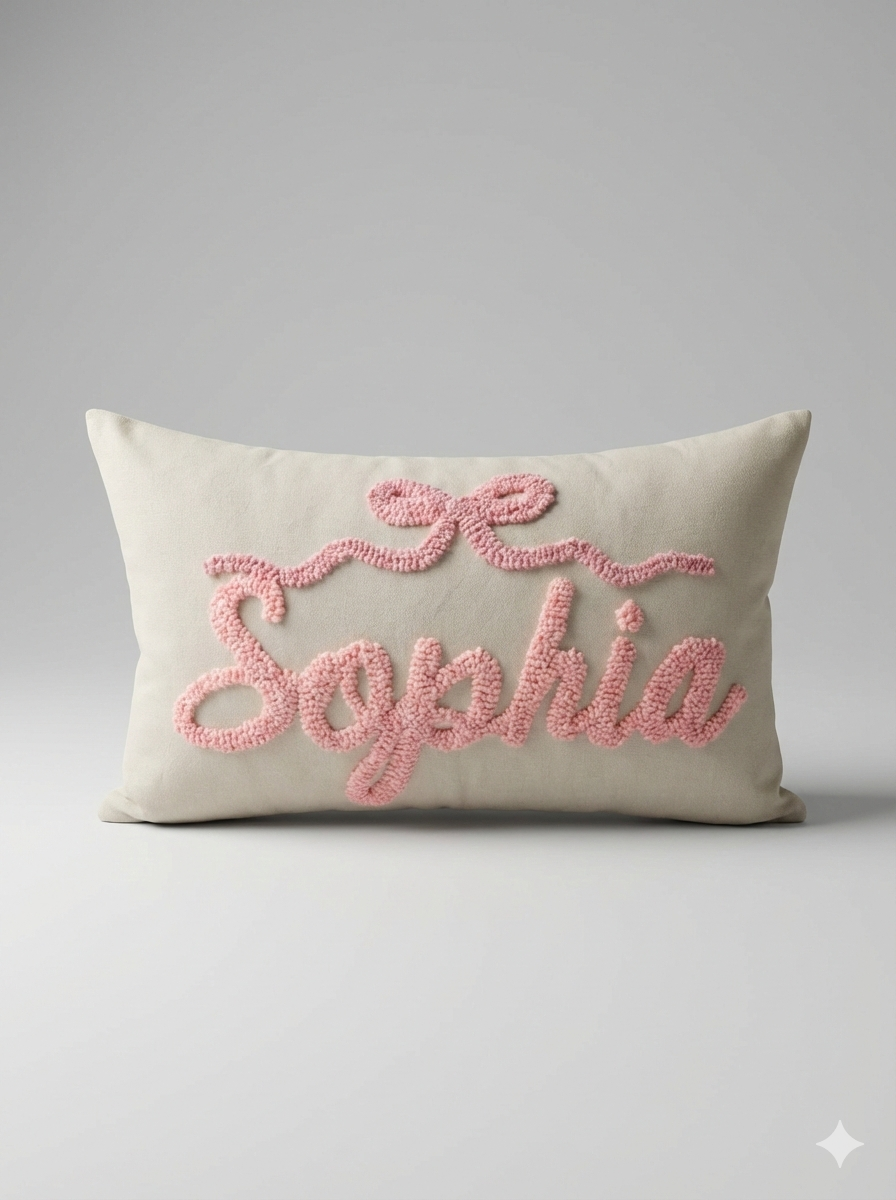 Top Bow Personalised Punch Needle Cushion