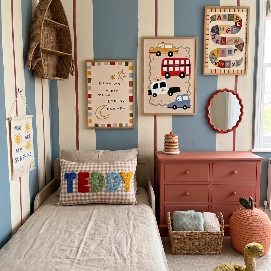 Teddy Gingham Cushion with Block Letters
