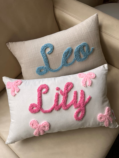 Dainty Bows Personalised Punch Needle Cushion