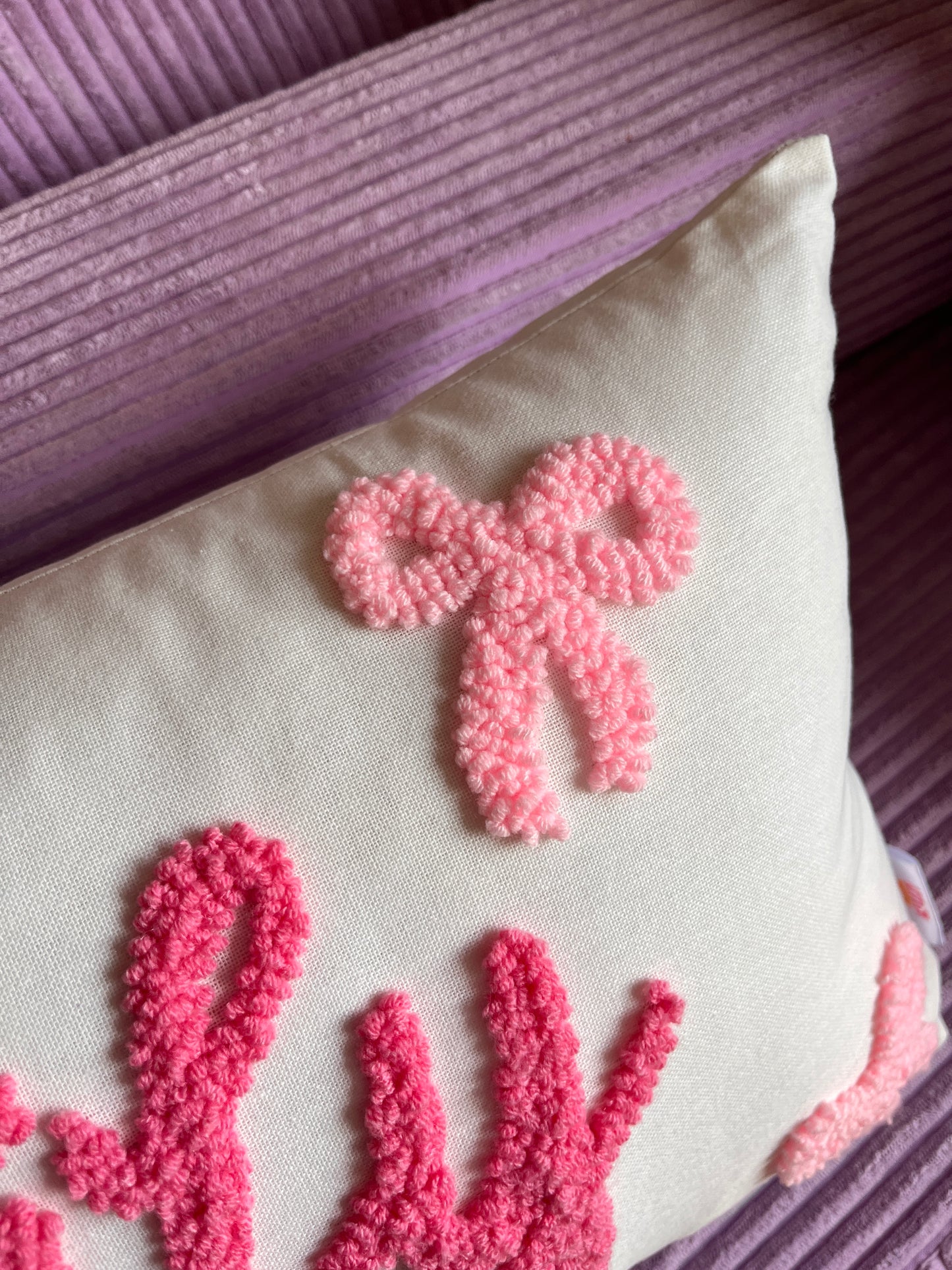 Dainty Bows Personalised Punch Needle Cushion