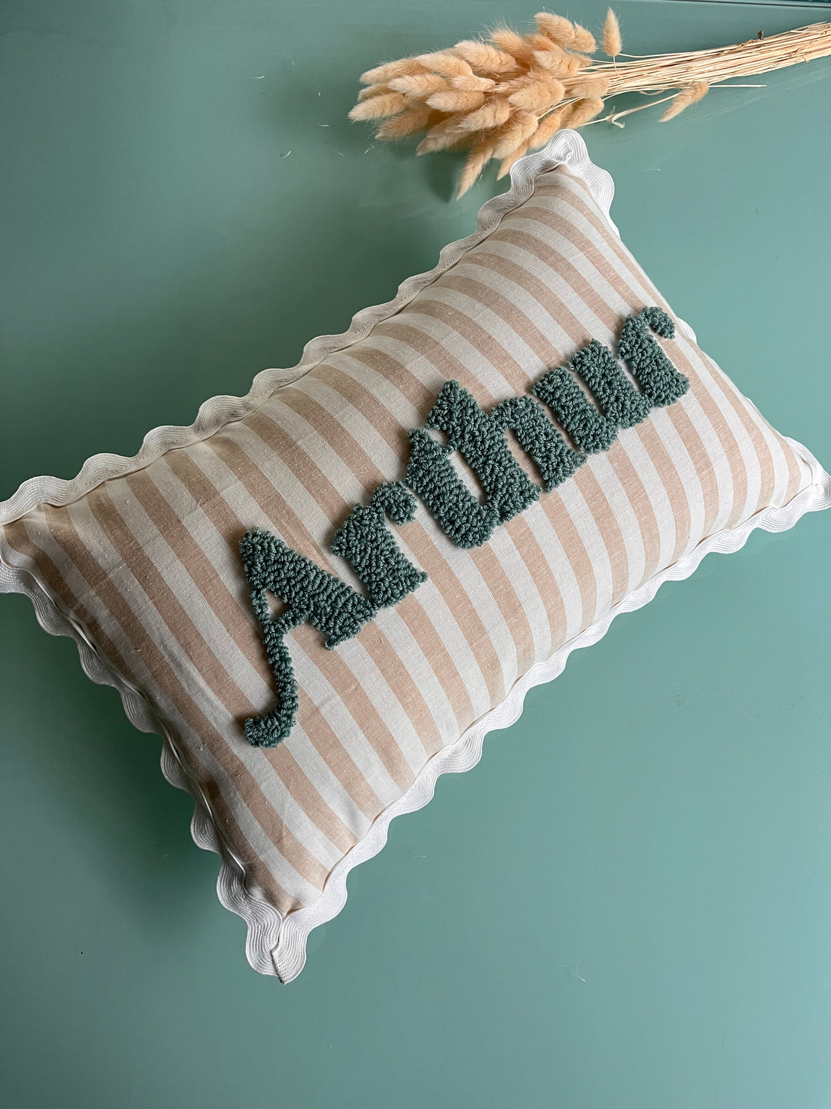 Wavy Cushion- Sand Stripes With White Trim