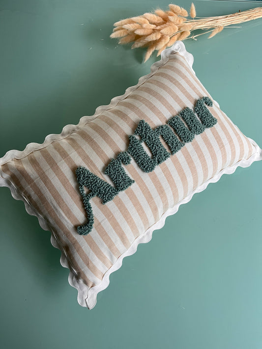 Wavy Cushion- Sand Stripes With White Trim