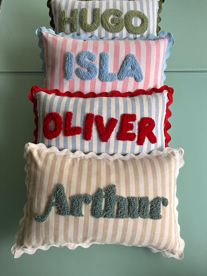 Wavy Cushion- Sand Stripes With White Trim