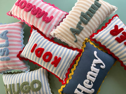 Wavy Cushion- Sand Stripes With White Trim