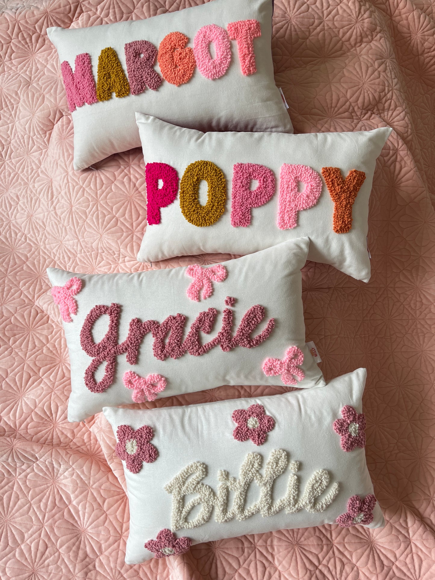 Dainty Bows Personalised Punch Needle Cushion