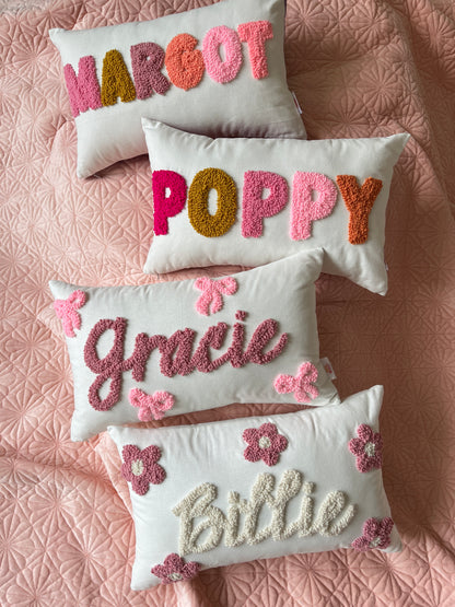 Dainty Bows Personalised Punch Needle Cushion