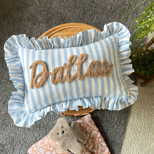 Blue Stripes Ruffled Cushion