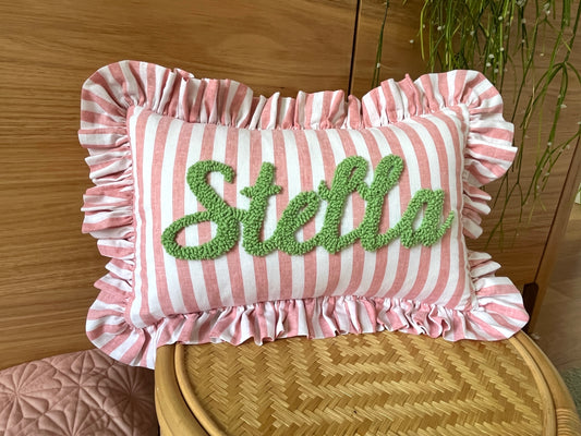 Cherry Stripes Ruffled Cushion