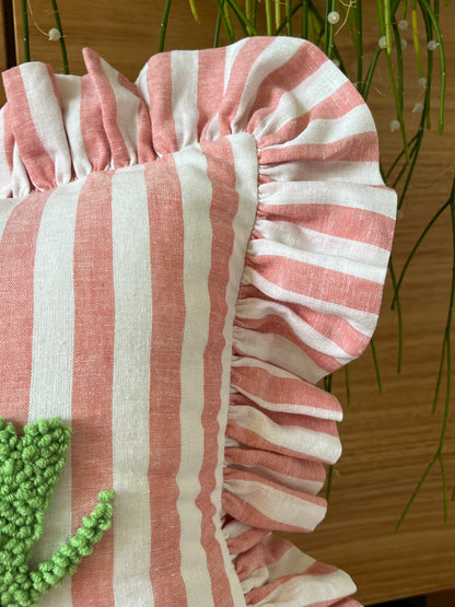 Cherry Stripes Ruffled Cushion
