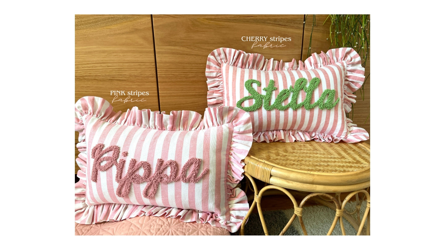 Cherry Stripes Ruffled Cushion