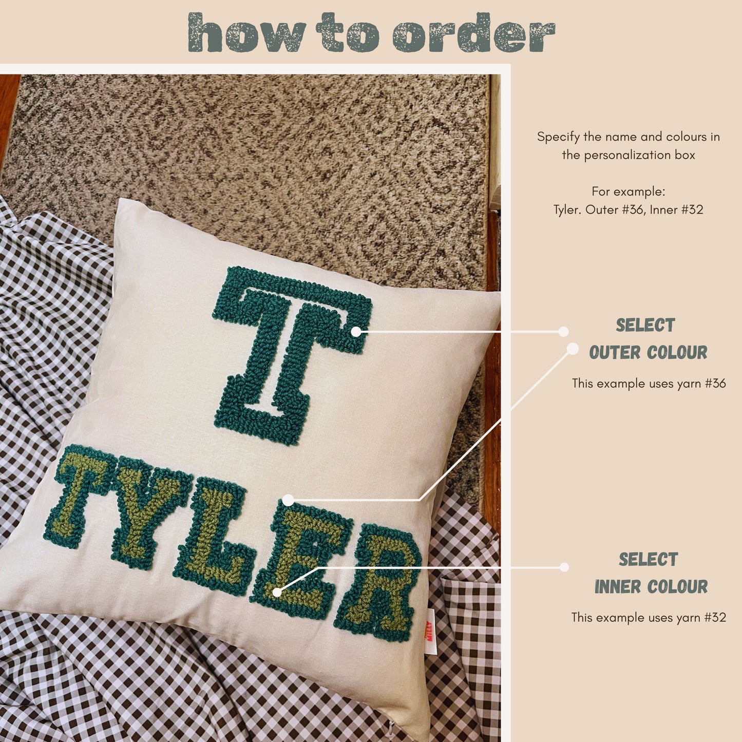 Varsity Style: Personalised Punch Needle Decorative Cushion