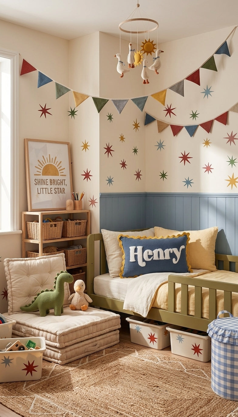 Wavy Cushion- Denim With Mustard Trim
