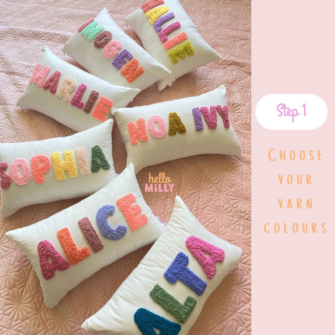 Bubble Font Personalised Punch Needle Cushion