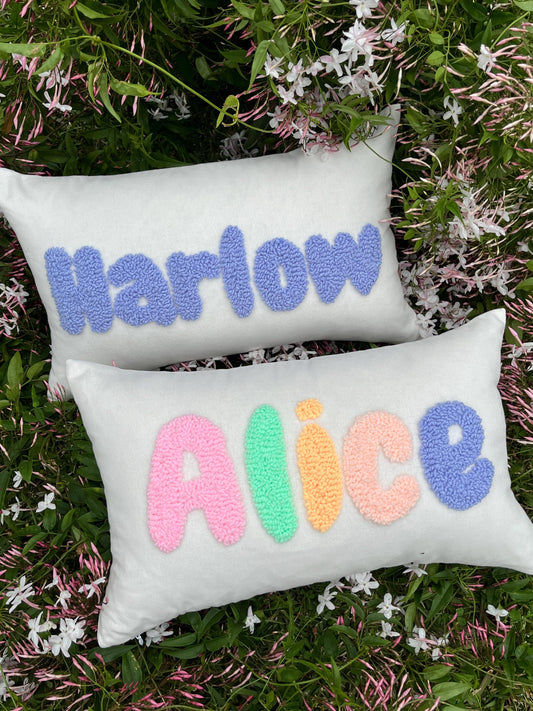 Bubble Font Personalised Punch Needle Cushion