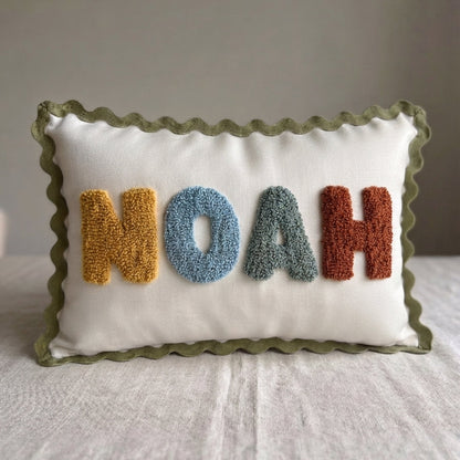 Wavy Cushion- Natural White With Sage Trim