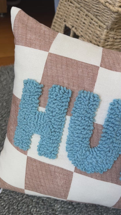 Checkered Personalised Punch Needle Decorative Cushion